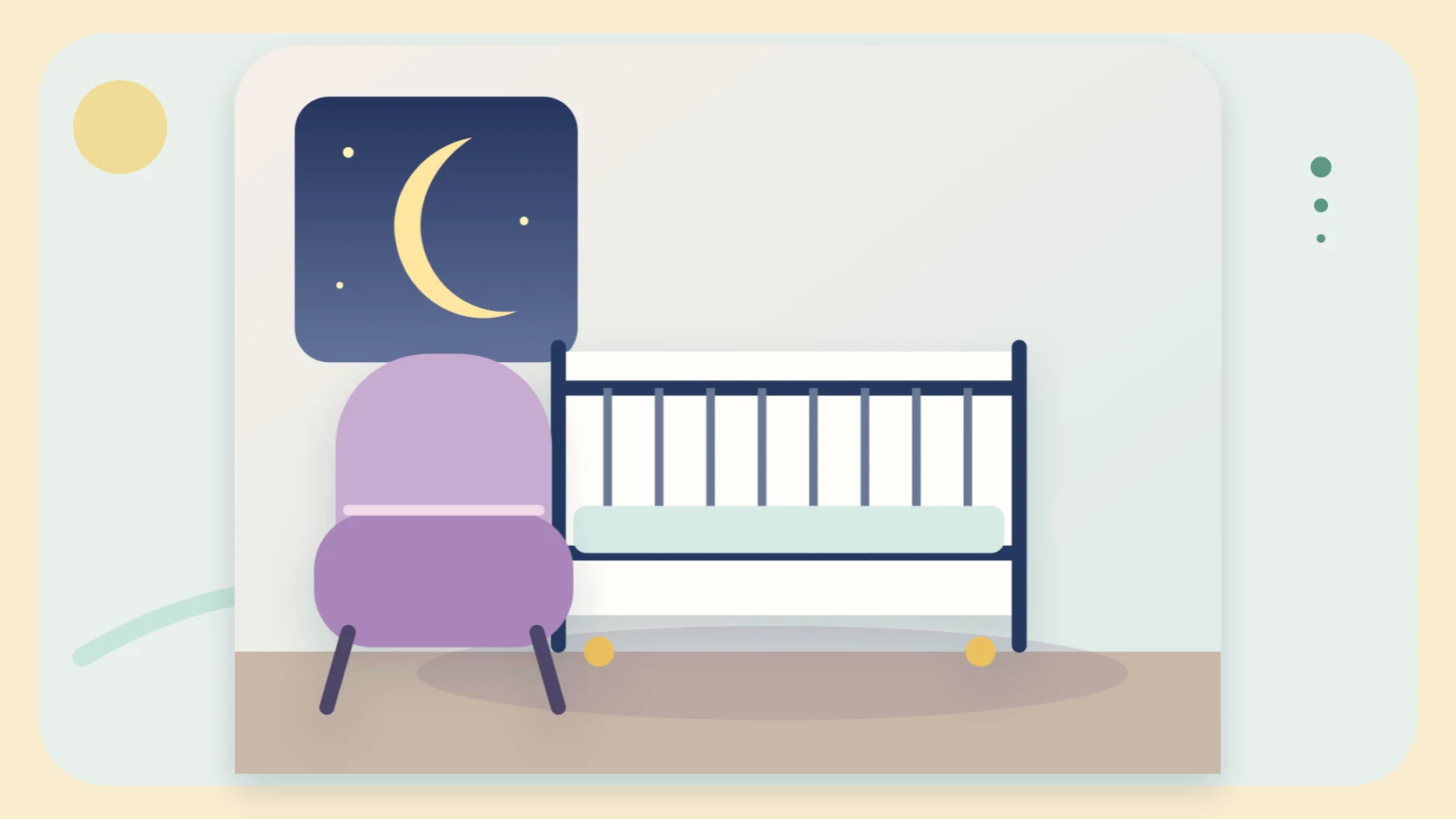 An illustrated safe infant sleep space with a firm, flat, empty surface