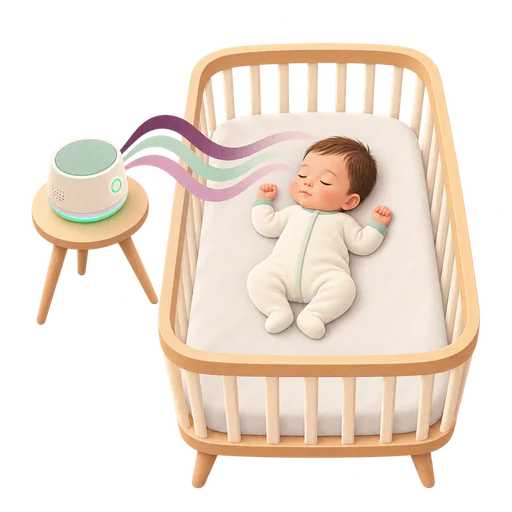 A sleeping baby with music illustration