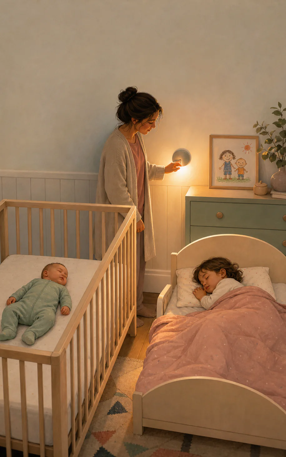 Double Trouble Two siblings sleeping safely in their own separate sleep spaces