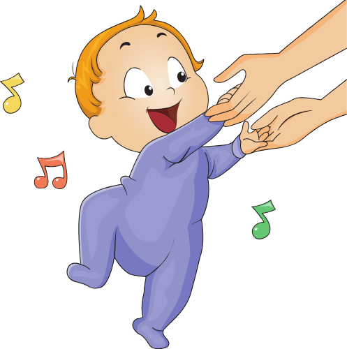 A sleeping baby with music illustration