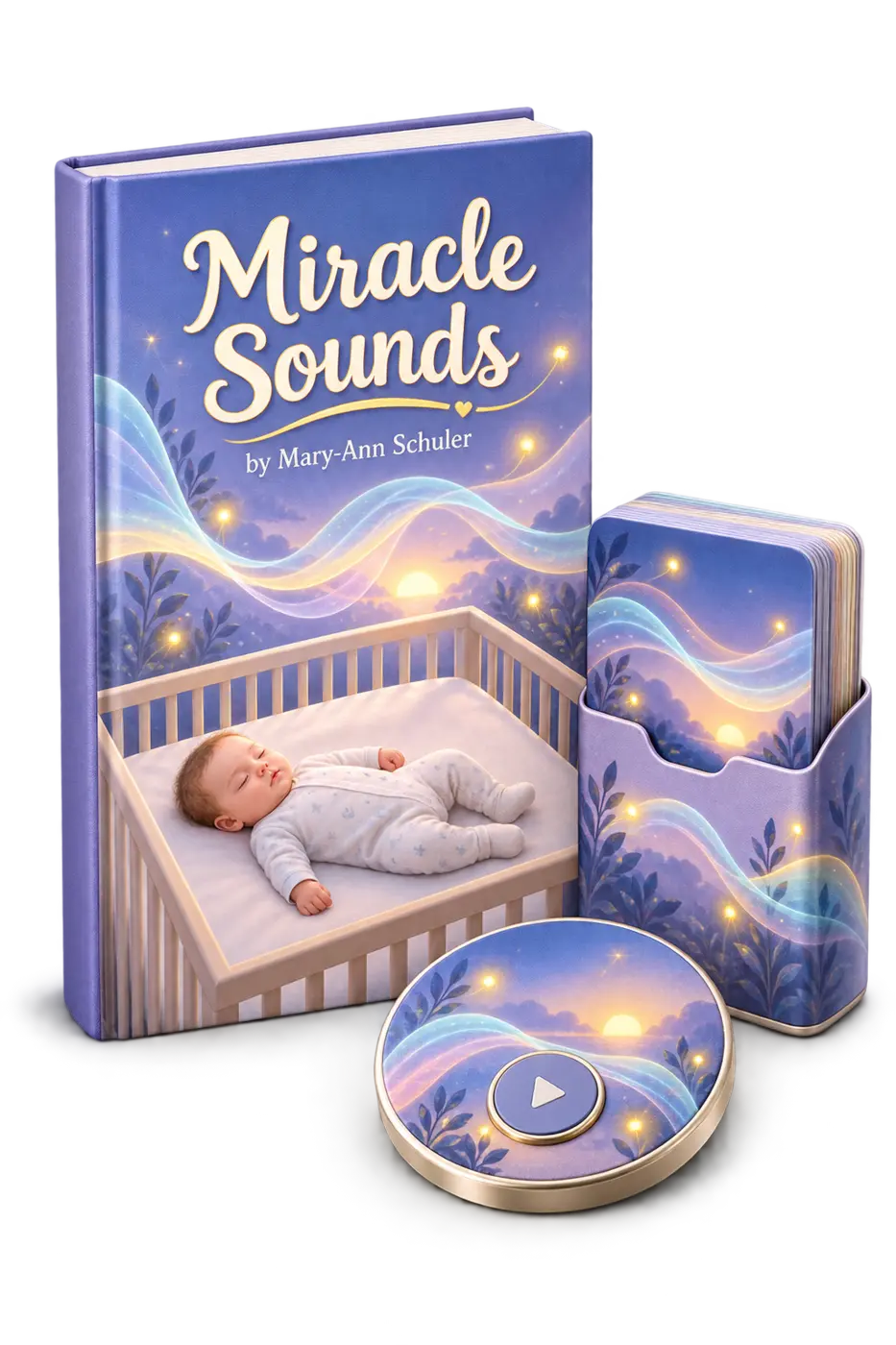 A realistic three-dimensional Miracle Sounds audio guide and companion set with a peaceful crib cover