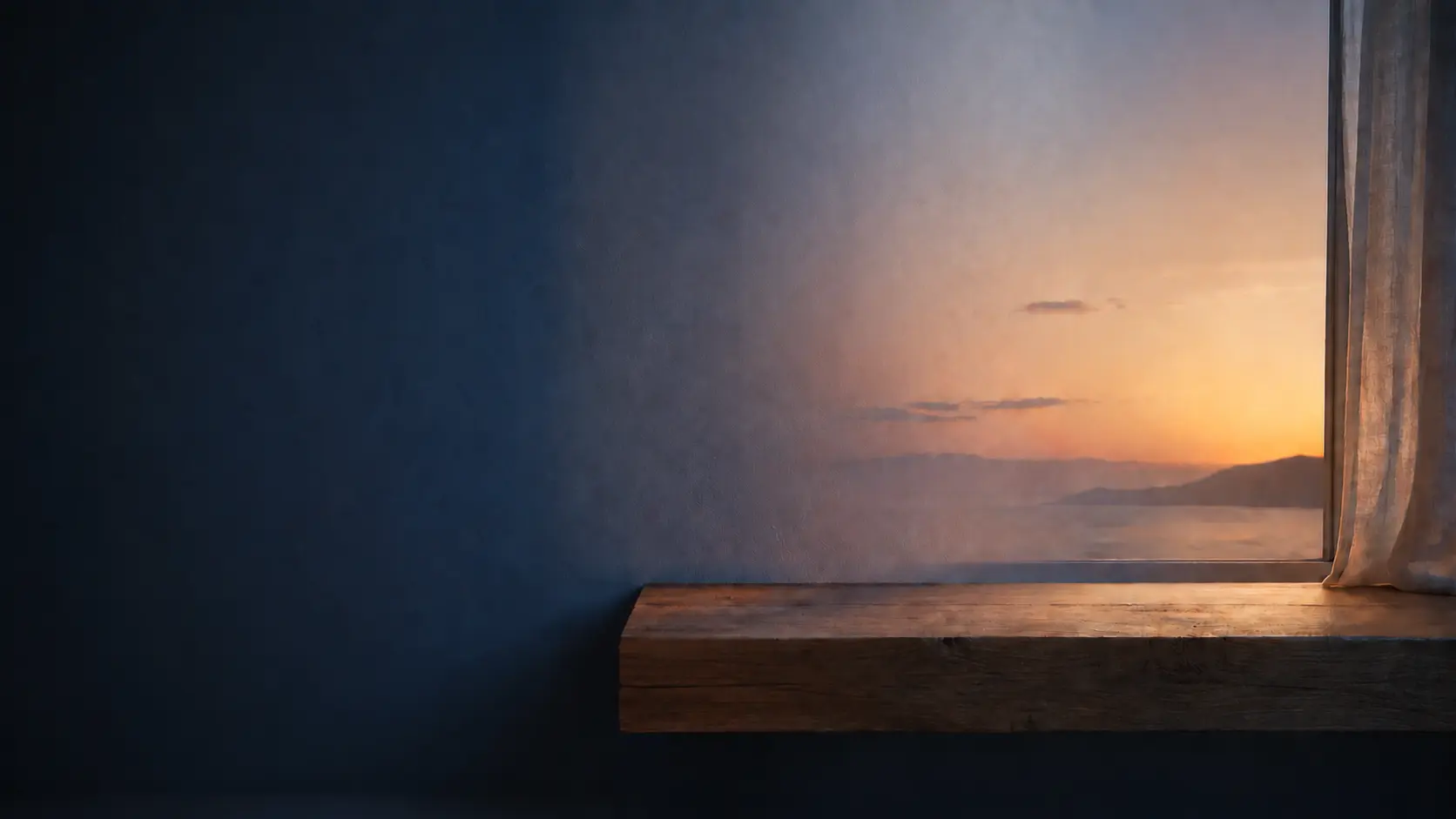 A quiet bedroom at first light with an uncluttered bedside surface