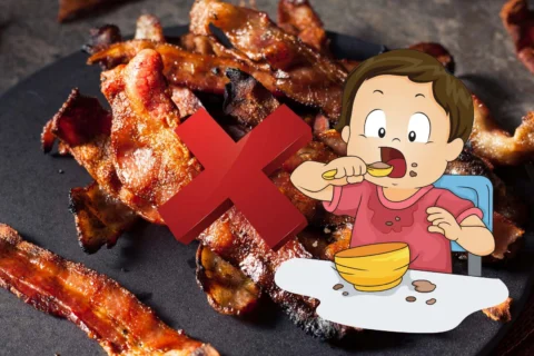 baby eating bacon