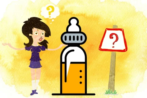 mom confused by yellow baby bottle