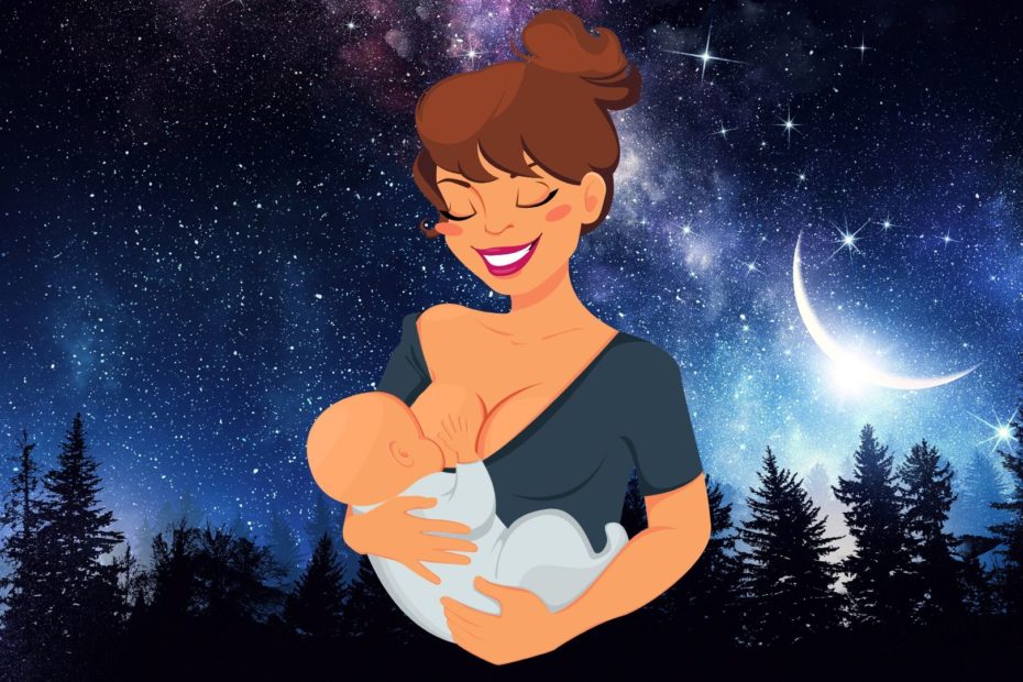 mother breastfeeding baby at night
