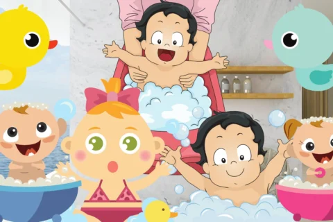babys taking bath using baby bath