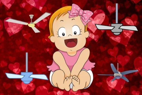 baby girl with ceiling fans