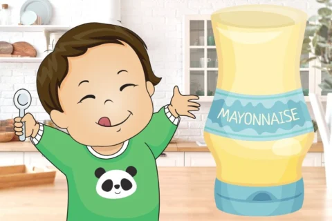 happy baby eating Mayonnaise