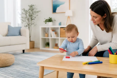 Editorial scene illustrating what to do if your baby ate a marker: a practical guide in a bright home setting.