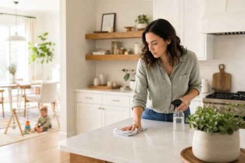 Editorial scene illustrating what to do if your baby ate mouse poop: a comprehensive guide in a bright home setting.