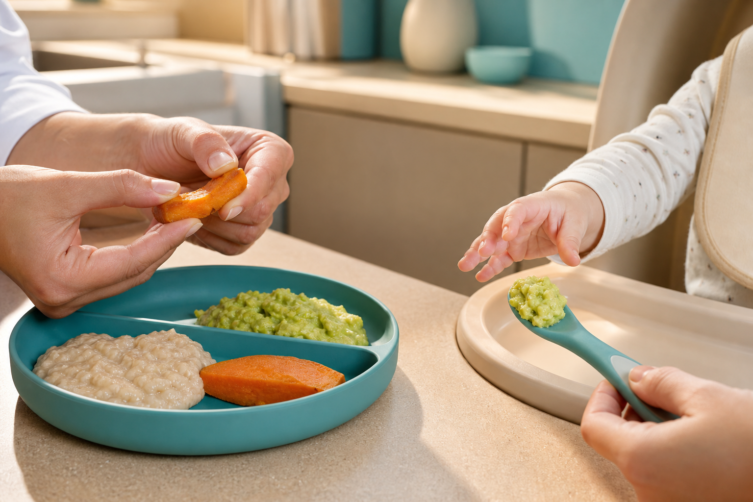 Editorial scene illustrating can my baby eat solids without teeth? a complete guide in a bright home setting.
