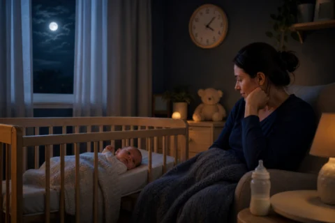 Editorial scene illustrating can i feed my baby more at night? a comprehensive guide in a bright home setting.