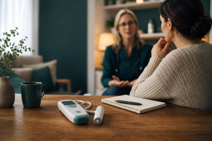 Baby doppler on a wooden table during a home consultation