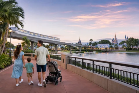 Editorial scene illustrating taking baby to disney world in a bright home setting.