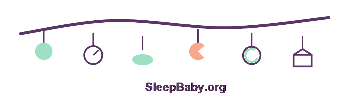 Editorial sleep-budget ribbon with sunrise, clock, nap cloud, crescent, orbit, and crib symbols