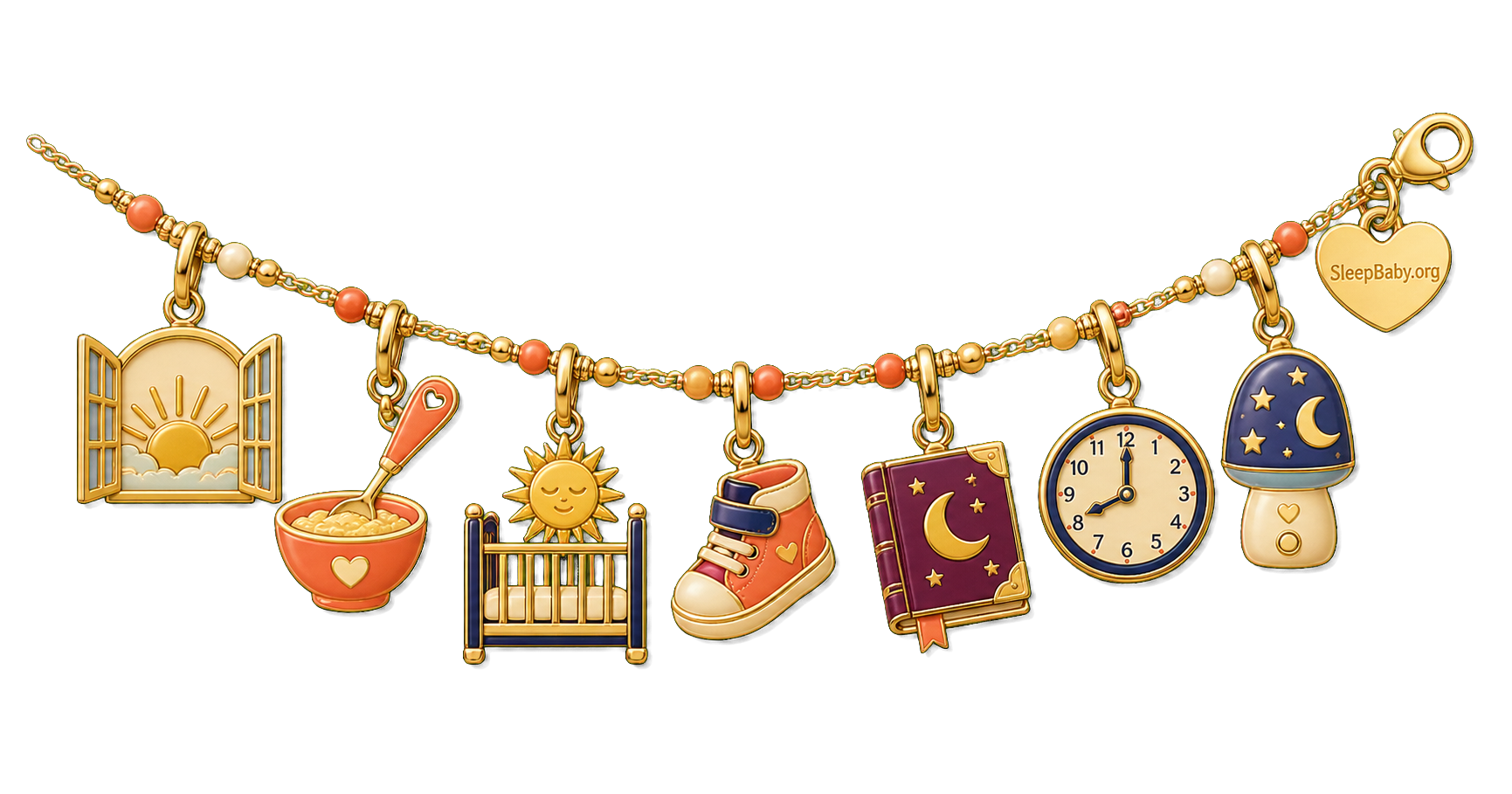A hold-the-rhythm chain follows a 21-month day from sunrise and one midday nap to a steady bedtime clock and nightlight