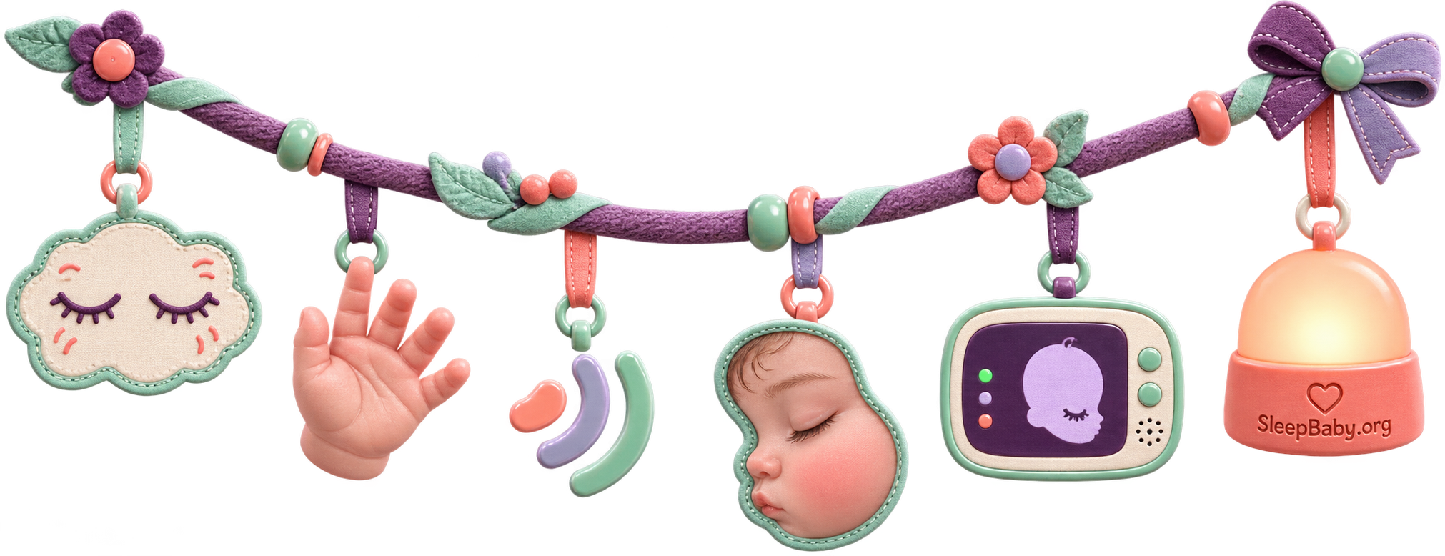 Editorial ribbon with fluttering eyelids, a relaxed hand, a brief sound curl, sleeping cheek, monitor, and nightlight