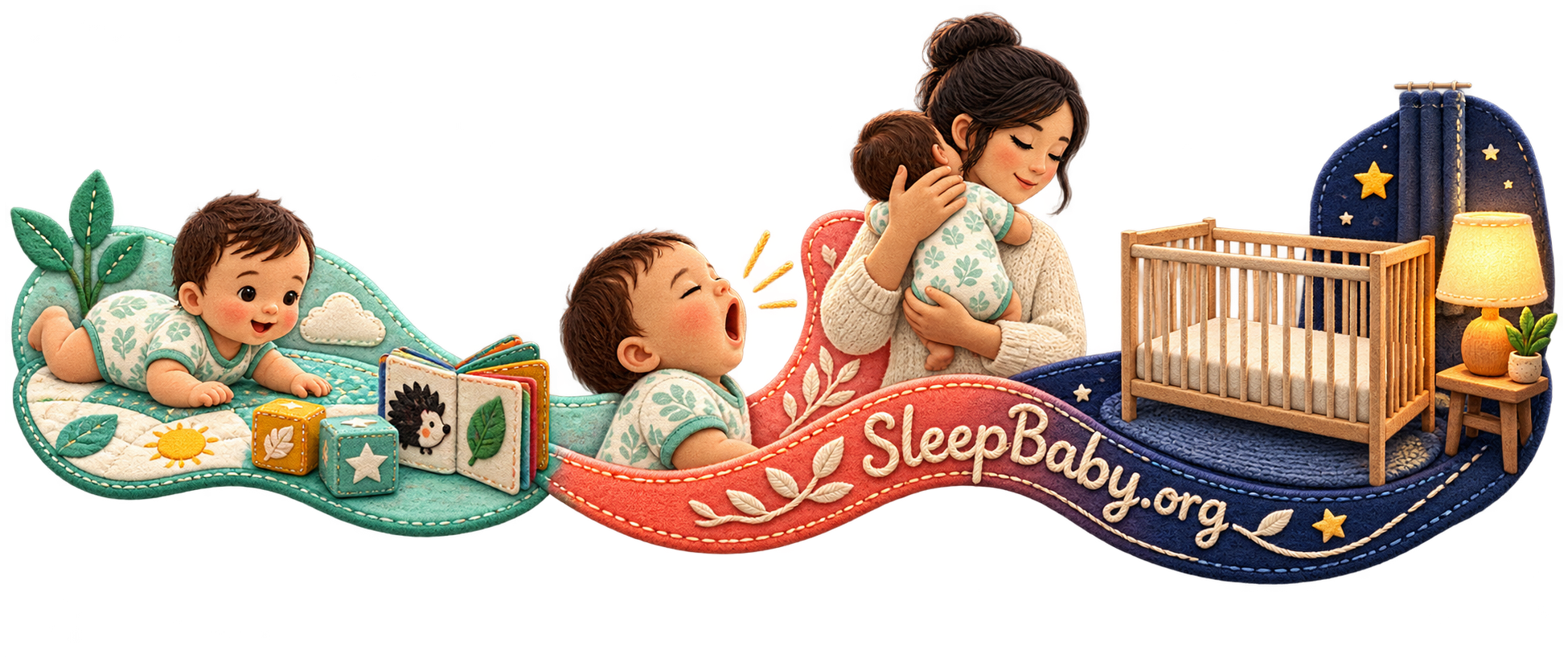 From awake floor play to the prepared crib Floor play moves through a sleepy cue and supported lift into a bare crib