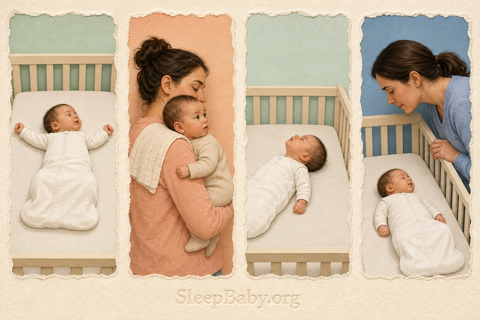 Four gentle scenes contrast a brief stretch, feed-linked arching, repeated neck extension and a direct breathing check
