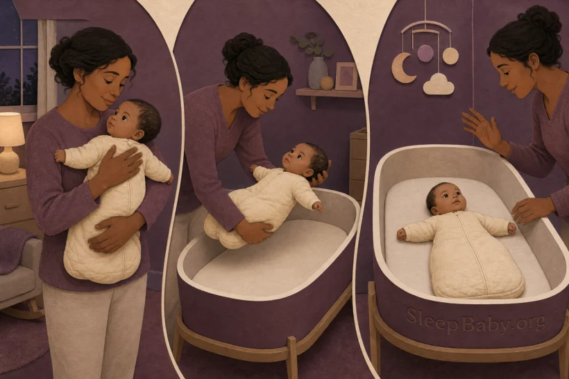 An awake hold, supported lowering and final flat back placement unfold in three clear steps.