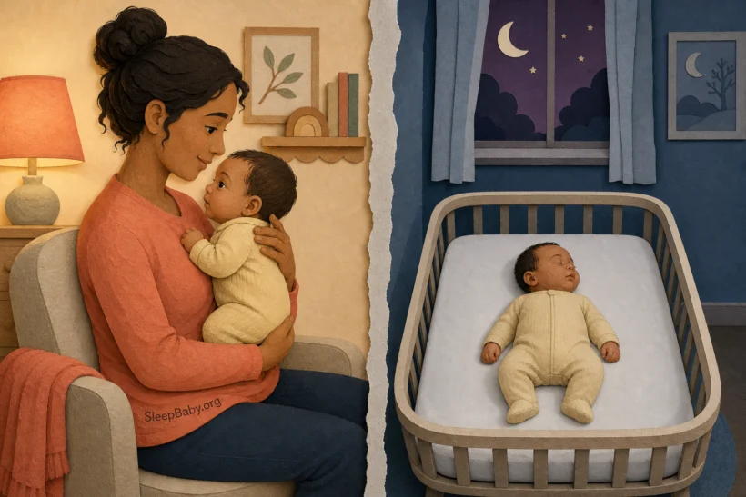 Supervised upright comfort while awake is separated in time from later flat back sleep.