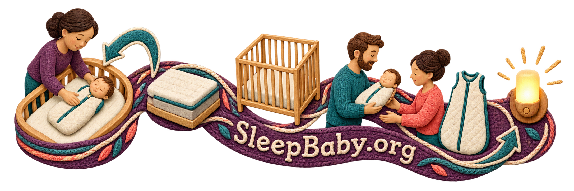 Woven rail with back placement, firm flat mattress, empty crib, alert caregiver handoff, sleep sack, and wall nightlight