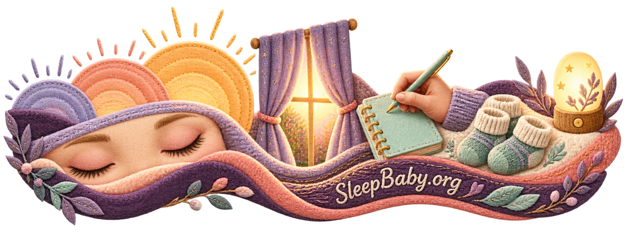 A repeating morning pattern changes the question Woven night-to-dawn rail pairs puffy eyelids with a morning window, observation notebook, baby socks and nightlight