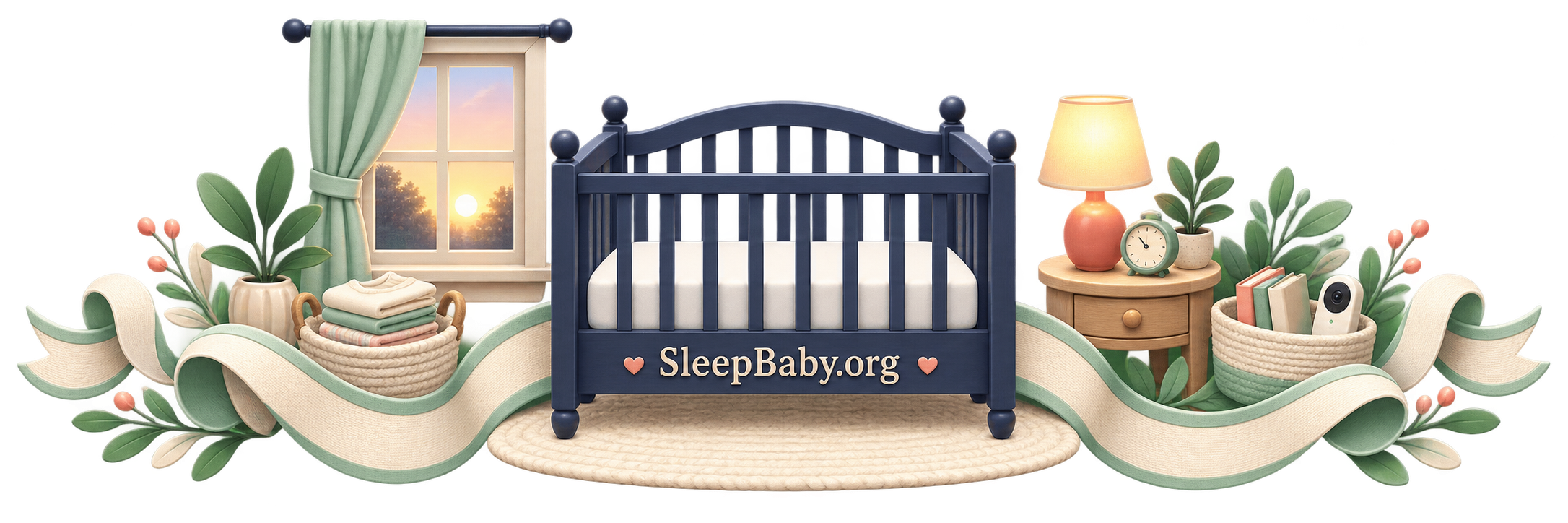 Transparent teaching rail centered on a bare crib with a fitted mattress and warm nightlight