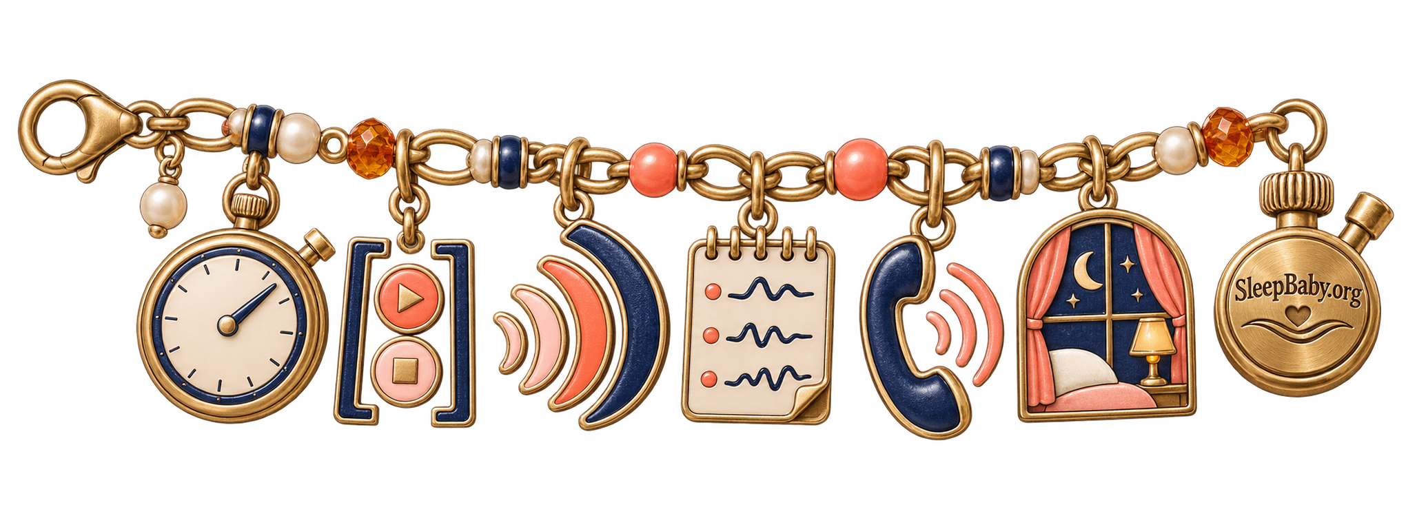 A contraction-timing ribbon links a stopwatch, start-stop cue, tightening waves, short note, phone, moonlit window, and branded crown