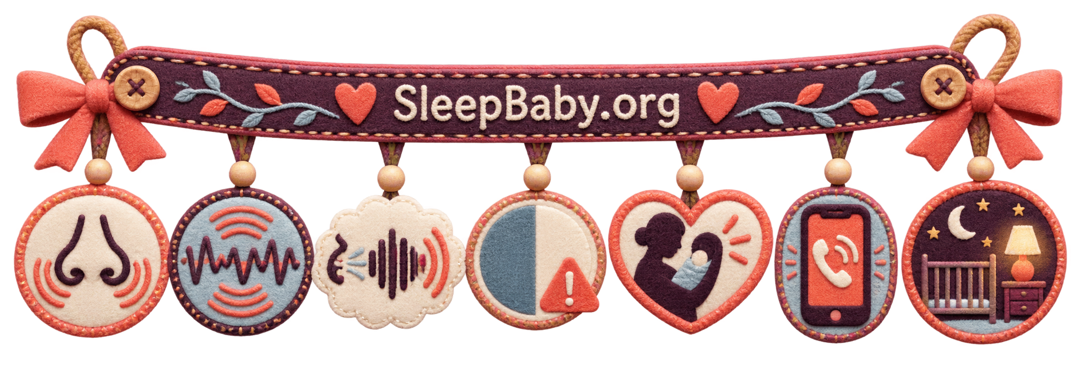 Stitched distress-sign rail shows flaring, effort waves, grunting, color change, caregiver response, emergency calling, and a night crib