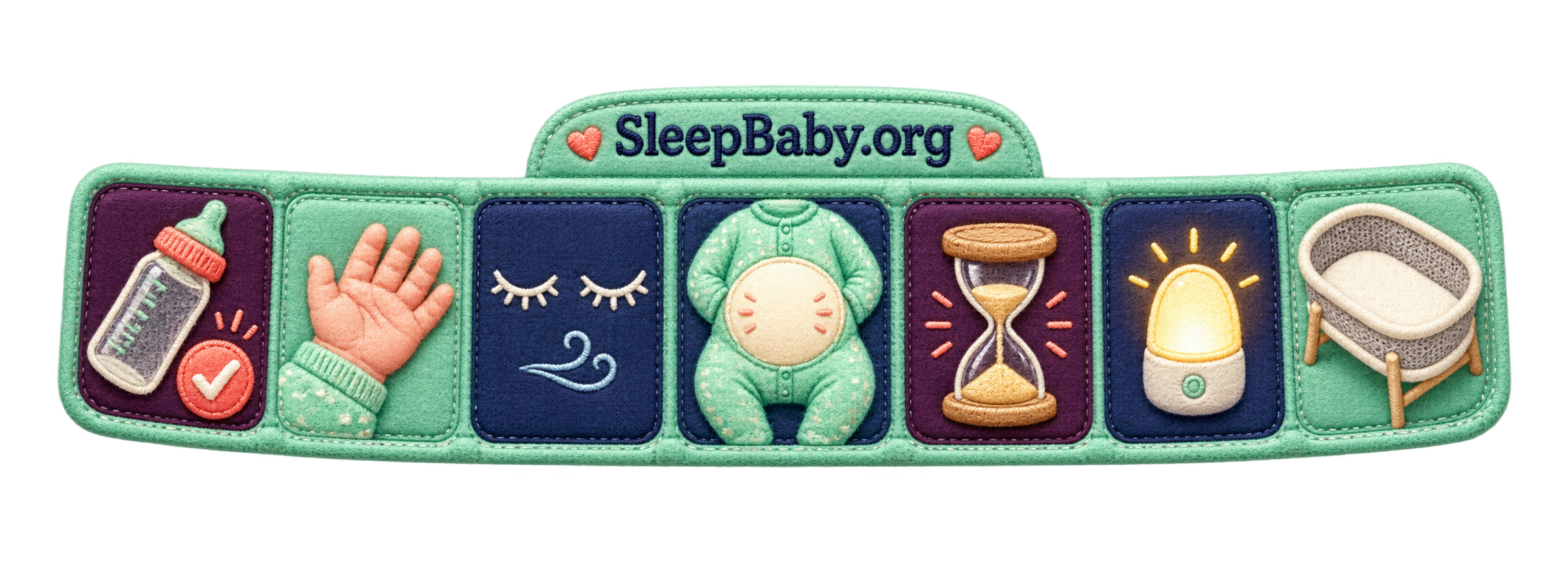 Calm Cues After a Finished Feed Seven stitched cues show a finished bottle, relaxed hand, quiet rest, calm belly, brief wait, dim light, and bare bassinet.