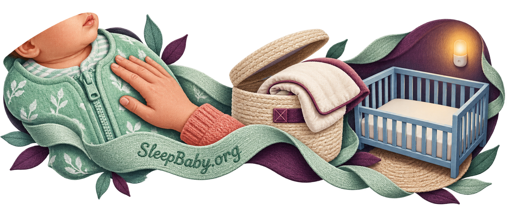 Finish the fit check and clear the crib Transparent mint and plum rail links a sleep-sack zipper check, stored duvet, clear crib and nightlight