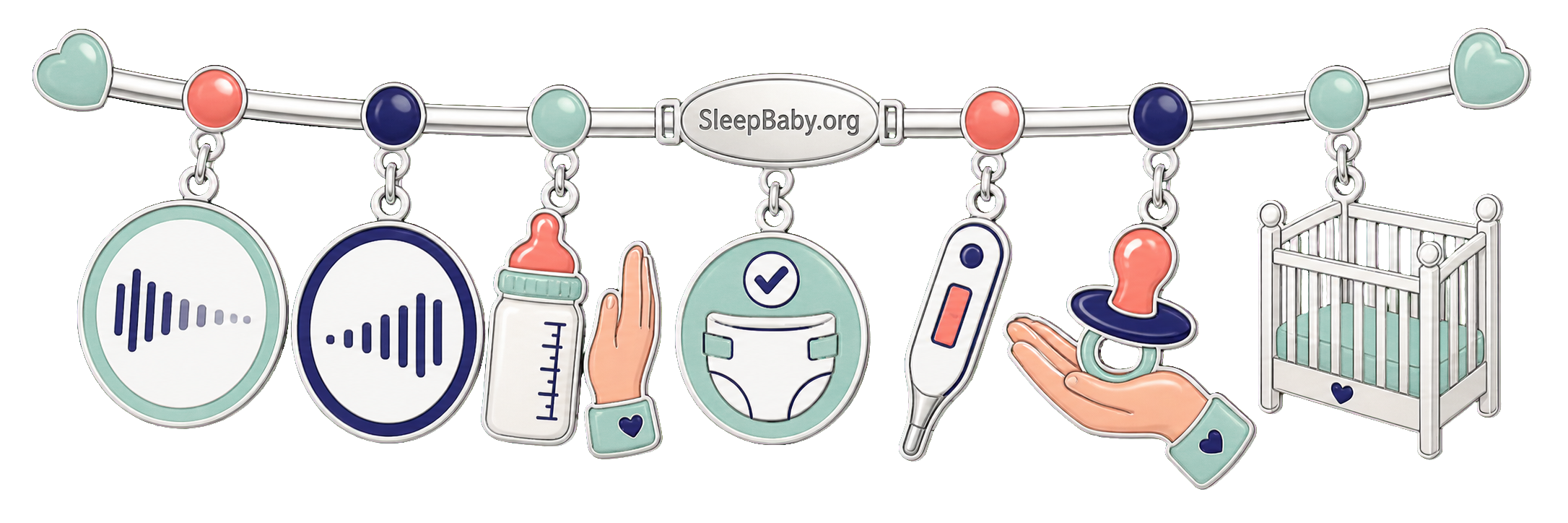 Decision ribbon comparing fading noise with feeding, diaper, health, pacifier, and clear-crib checks.