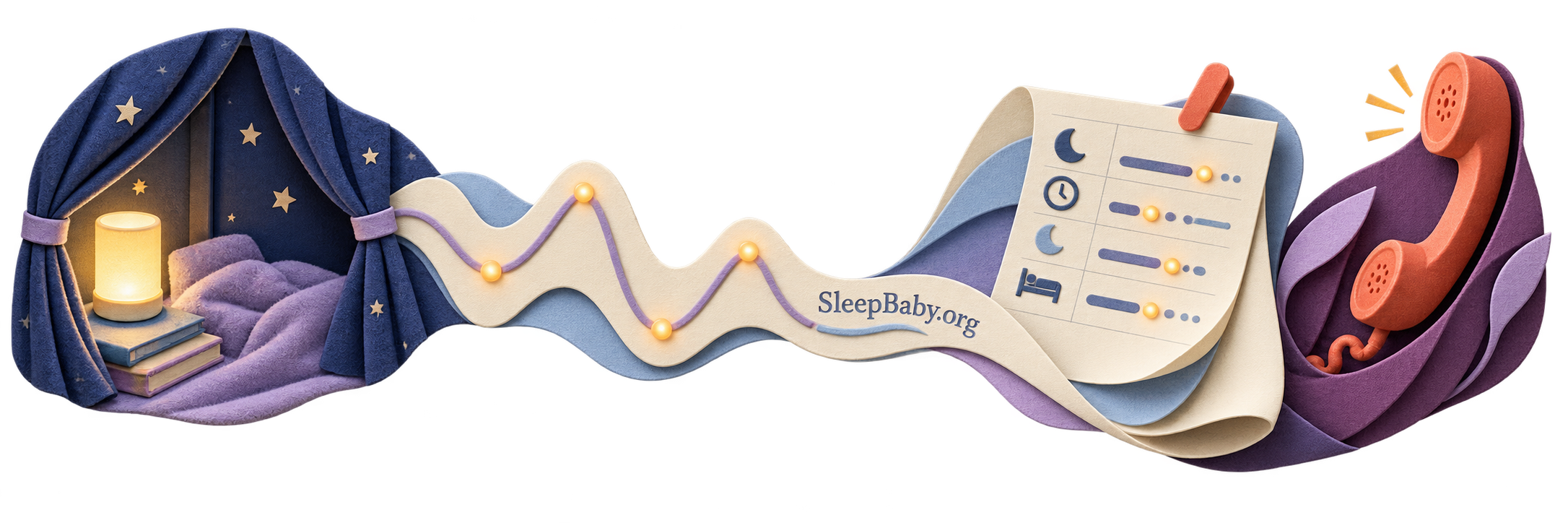 A paper teaching rail moves from a curtained nightlight through sleep observations to a telephone call.
