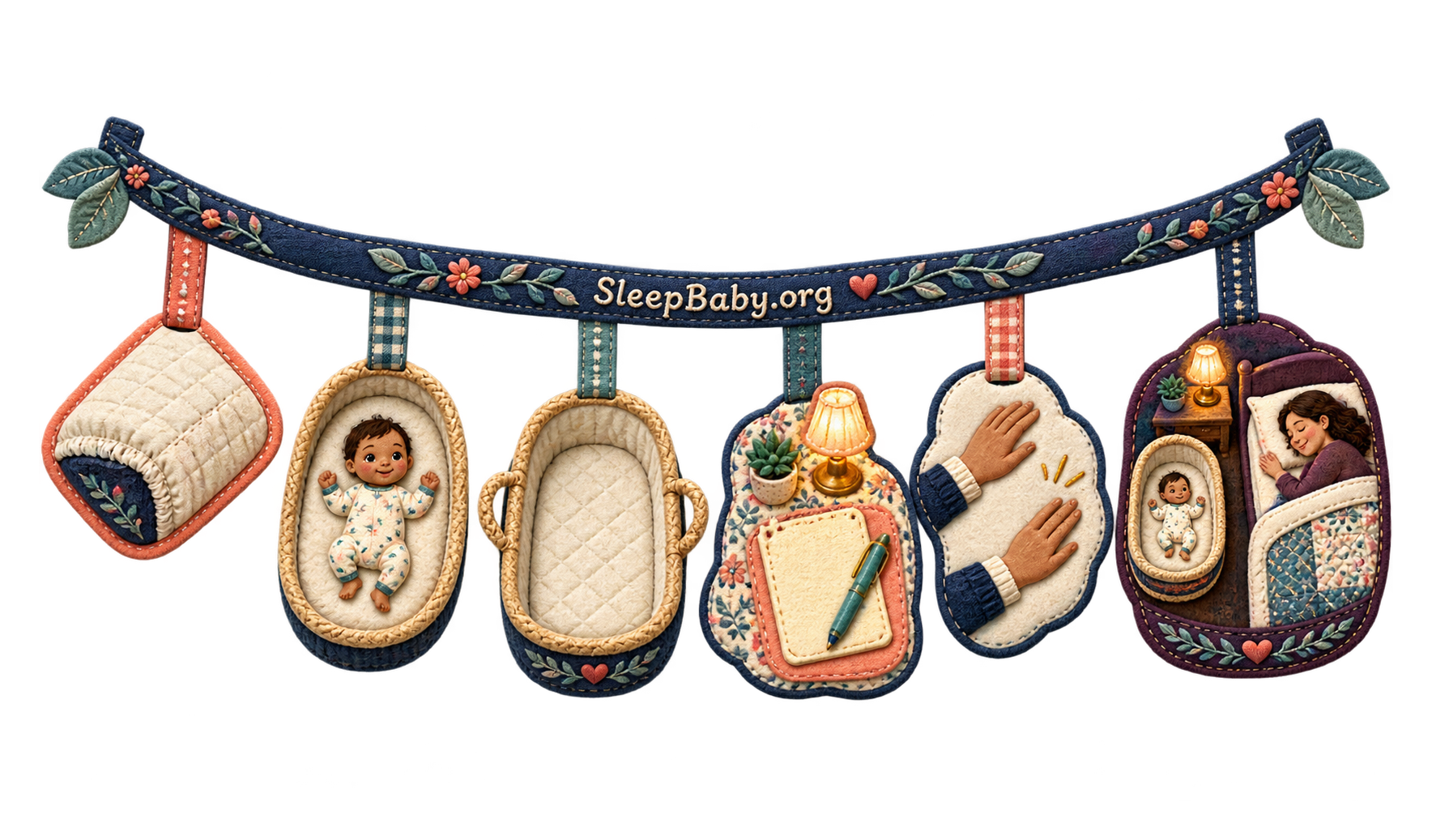 Patchwork rail moves from back placement and a clear bassinet to withdrawn hands and separate parent rest.