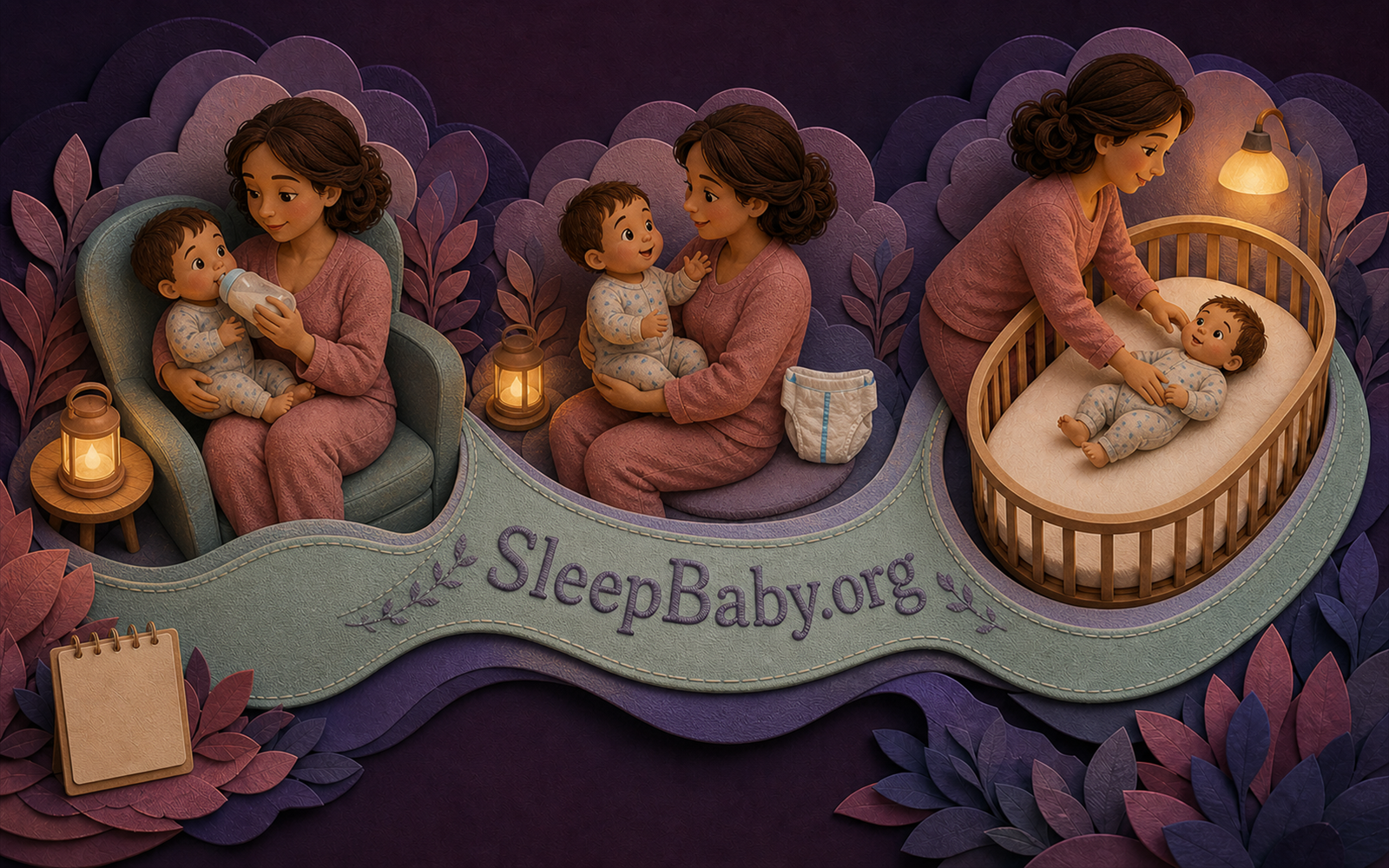 A connected two-night board follows feeding response, hydration, alert behavior, and a final safe back-sleep handoff in an empty crib.