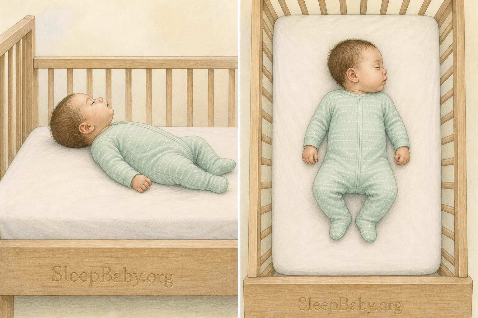 Two calm views compare a baby's gently lifted chin with a repeated turn toward one shoulder