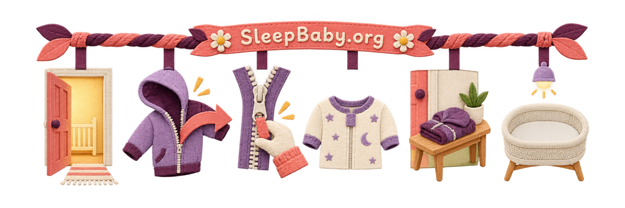 Transparent rail moves from hooded outerwear at the doorway to a hoodless layer and empty bassinet.