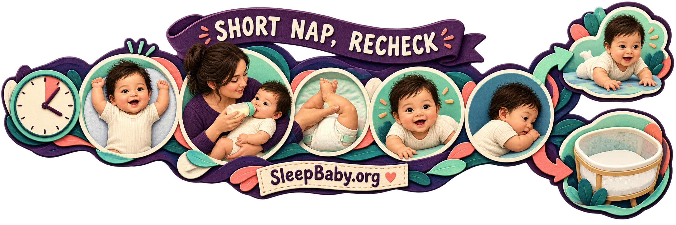 SleepBaby.org short-nap rail checks feeding, diaper, and cue recovery before play or an earlier empty bassinet