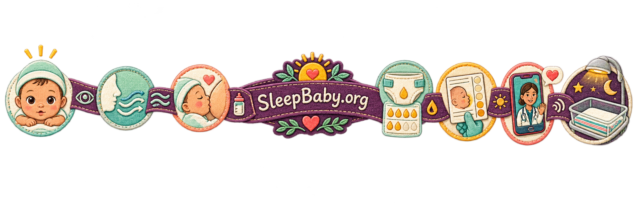 Fabric triage rail linking alertness, breathing, feeding, diaper output, clinician contact, and an empty bassinet