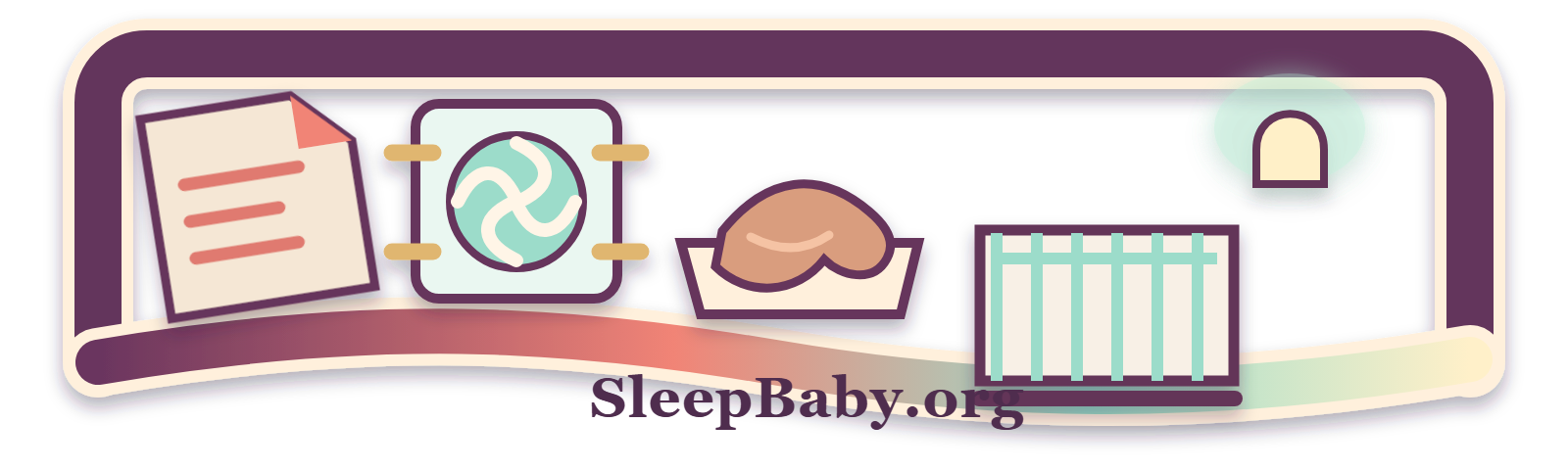 A transparent doorway rail gathers a paint label, secured fan, clean sill, caregiver hand, and bare crib beneath a low light
