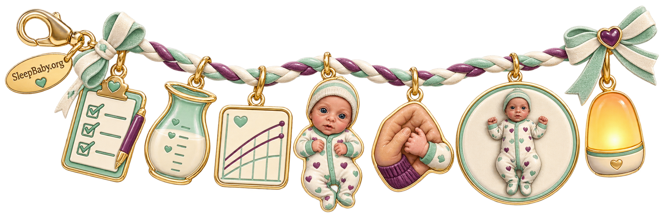 Editorial rail linking feeding plan, growth, alertness, rhythm, and safe bassinet