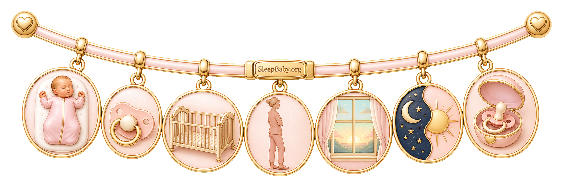 Relief ribbon showing safe sleep continuing from a fallen pacifier through dawn.