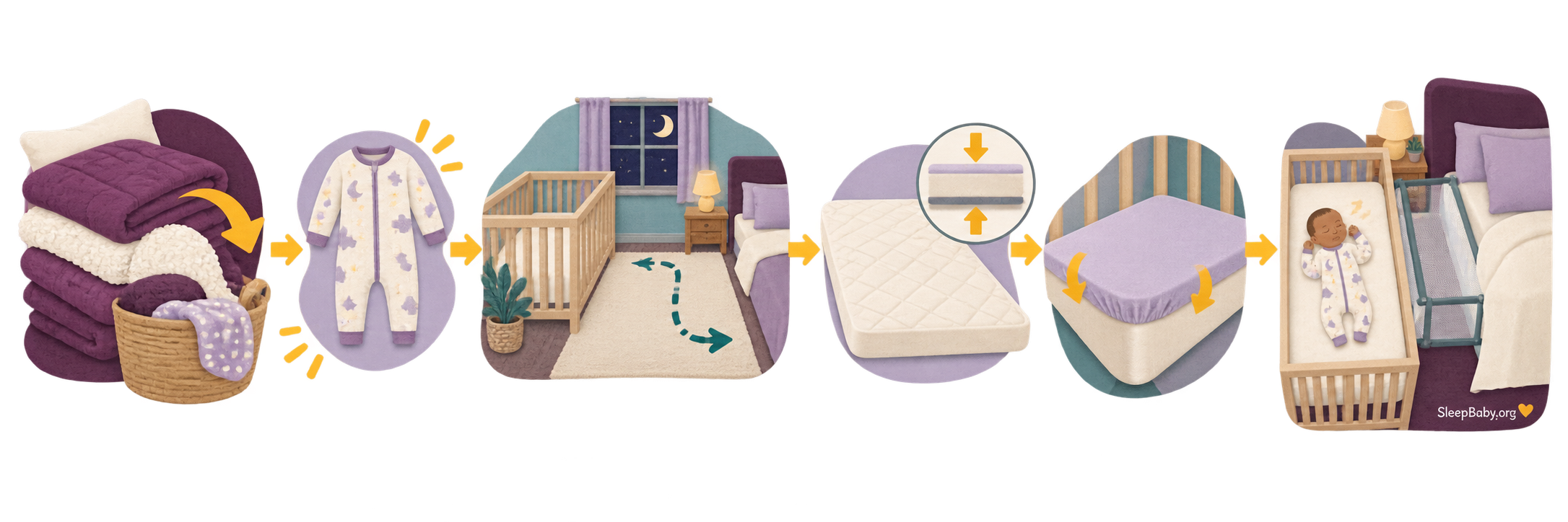 One-layer adjustment sequence from heavy bedding to light sleepwear and a firm flat sleep surface