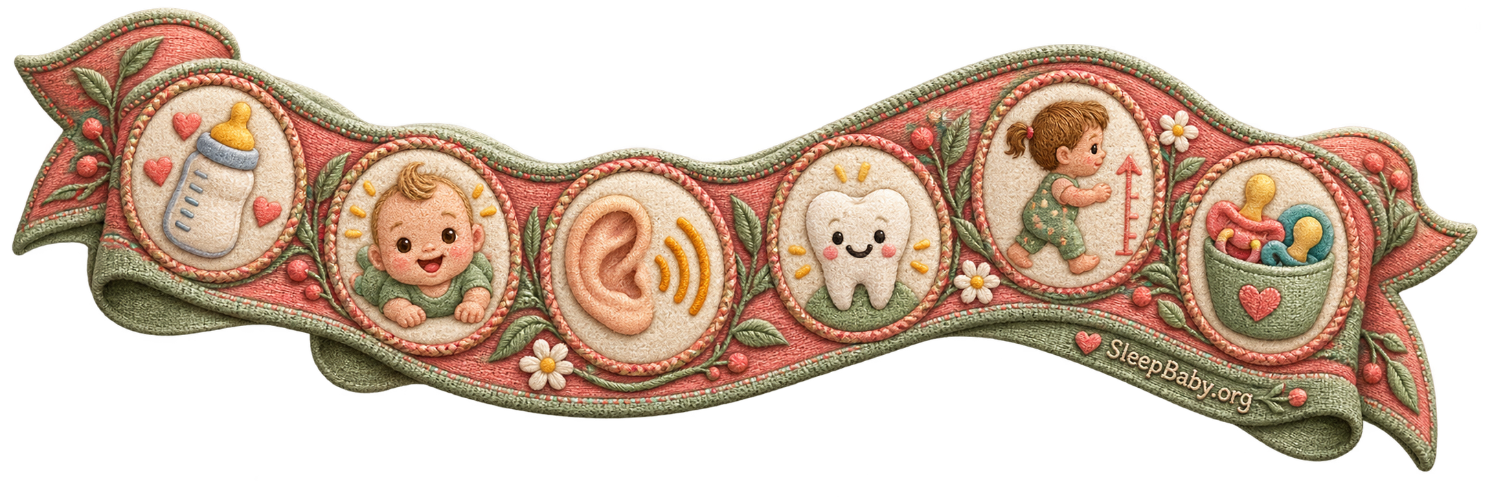 A teaching ribbon tracing feeding, listening, dental, growth, and daytime pacifier boundaries