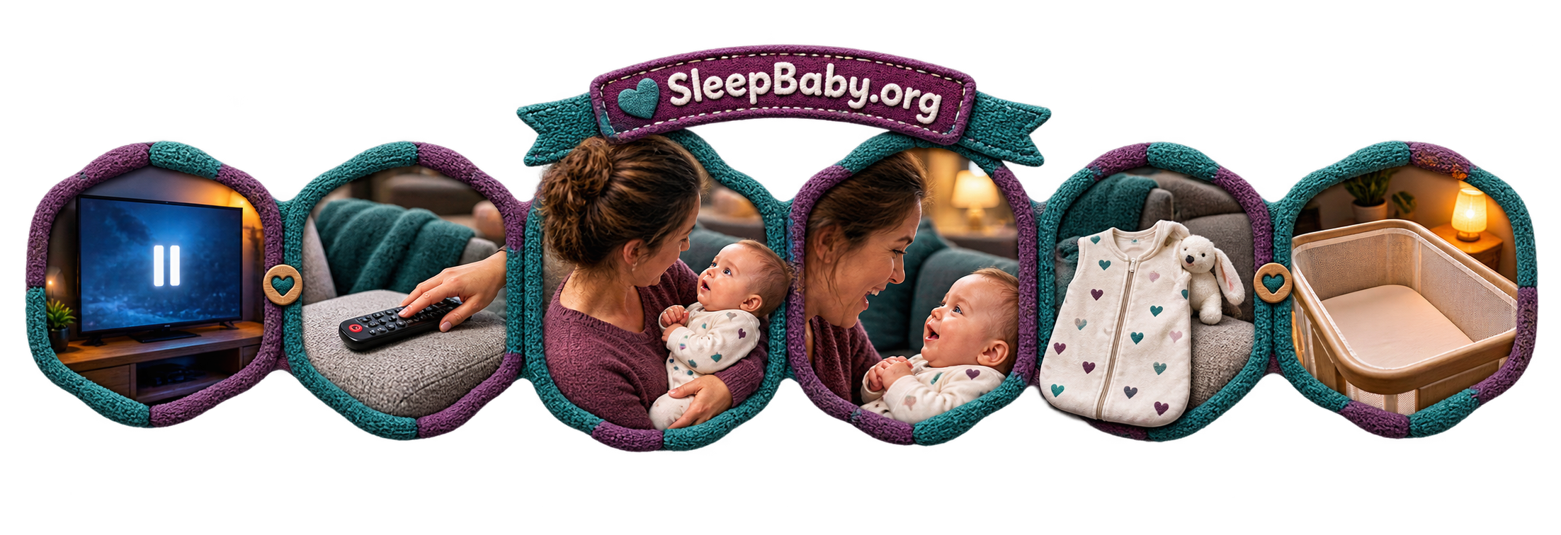 Teaching rail moving from a paused television to caregiver and baby interaction and then bedtime