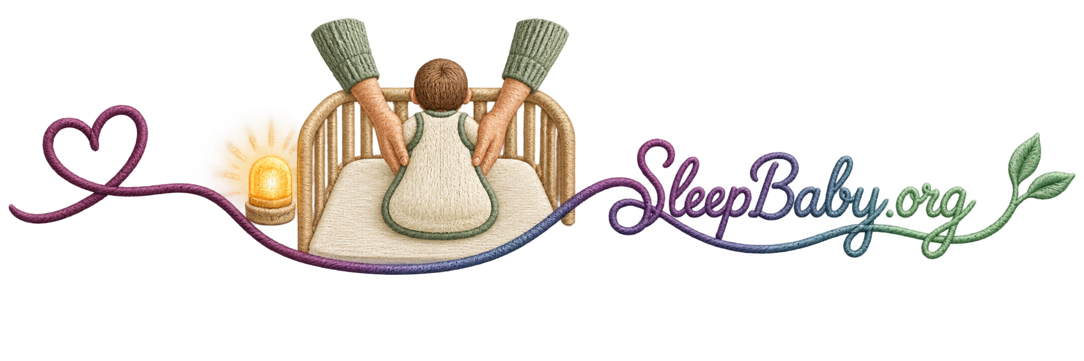 Stitched rail shows gentle back placement in a bare crib before the next sleep