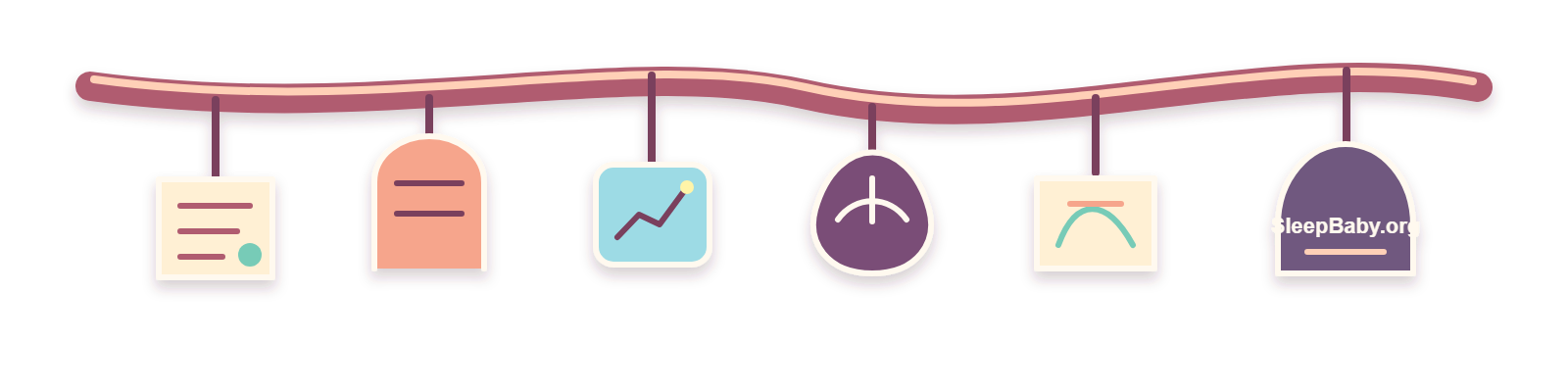 Transparent teaching rail with notes, feeding clue, growth curve, airway check, sleep arc, and SleepBaby.org tag