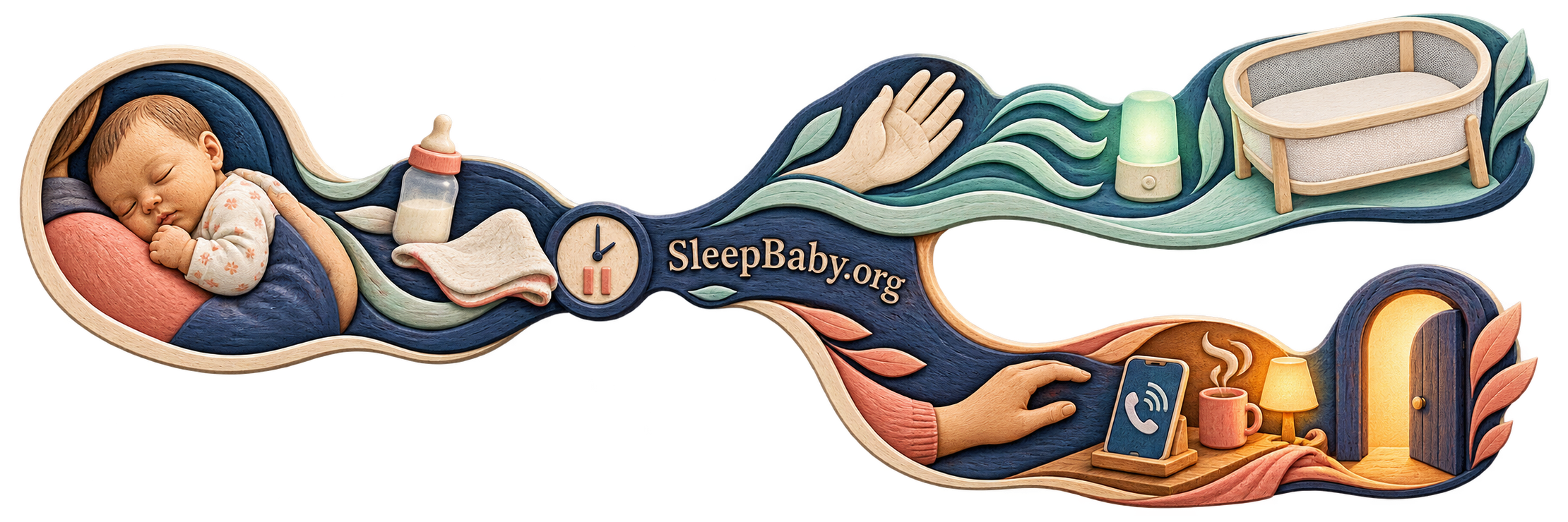 Forked rail sending calm feeding cues toward an empty bassinet and concerning cues toward caregiver help.