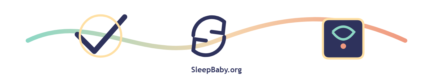 A transparent SleepBaby ribbon links keeping, adjusting, and calling for help